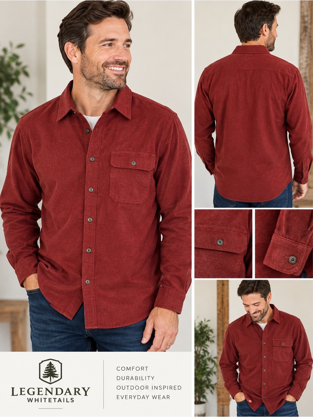 Legendary Whitetails Men's Corduroy Shirt Jacket in Brick Red
